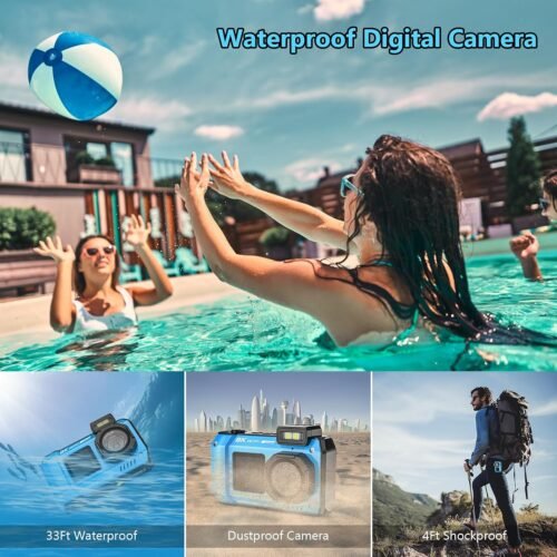 UHD 8K Underwater Camera, 70MP 33FT WiFi Waterproof Digital Camera with 64GB Card, Auto Focus Waterproof Dual-Screen Selfie 2500mAh Battery, 18X Floatable Digital for Snorkeling, Orange - 이미지 4