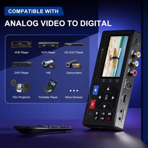 Portta VHS to Digital Converter, Video to Digital Recorder with Remote, Compatible with VHS, VCR, DVR, DVD, Cassette, Hi8, Mini DV Players, Camcorder, Gaming Consoles (Player not Included) - 이미지 5