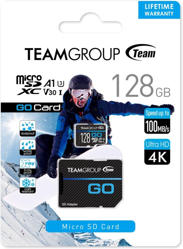 "Unleash Adventure: TEAMGROUP GO Card 128GB Mega Pack - Speedy 4K Micro SDXC UHS-I for Action Cameras and More!" - Image 8