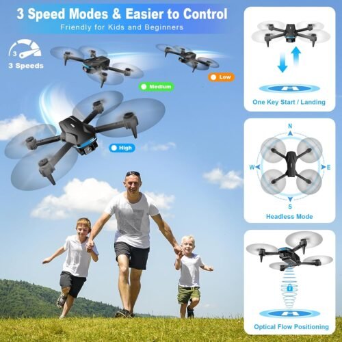 Drone with Camera 1080P HD FPV Foldable Drone for Beginners and Kids, Quadcopter with Voice Gesture Control with Carrying Case, One Key Take Off/Land, Optical Flow Positioning, 360° Flip, Waypoint Fly - 이미지 3