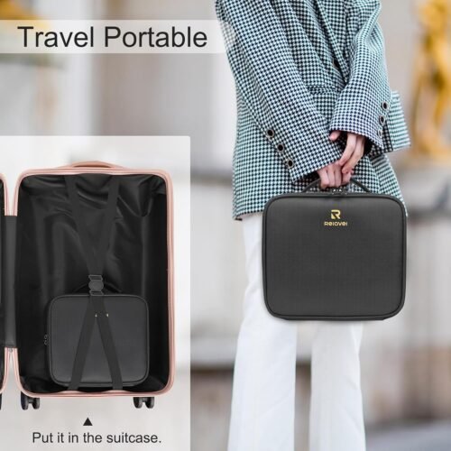 Relavel Travel Makeup Train Case Makeup Cosmetic Case Organizer Portable Artist Storage Bag with Adjustable Dividers for Cosmetics Makeup Brushes Toiletry Jewelry Digital Accessories Black - 이미지 6