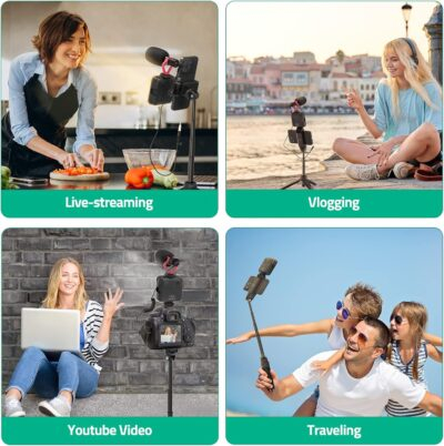 Smartphone Video Vlogging Kit with LED Light, Phone Holder, Microphone, Tripod, Carry Bag, TECELKS YouTube Starter Kit for iPhone/Android, Content Creator Kit for Video Recording Vlogging(Black) - 이미지 6