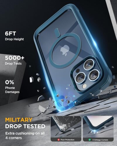 Miracase Magnetic for iPhone 15 Pro Max Case 6.7'' [Compatible with Magsafe] Full-Body Drop Proof Bumper Phone Case for iPhone 15 Pro Max with Built-in 9H Tempered Glass Screen Protector,Blue - 이미지 5