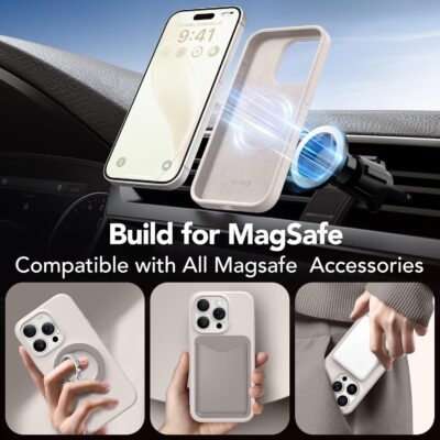 GONEZ for iPhone 15 Pro Max Case Silicone, Compatible with Magsafe, Camera Protector + Screen Protector, Soft Anti-Scratch Microfiber Lining, Liquid Silicone Shockproof Phone Cover, Stone - 이미지 4