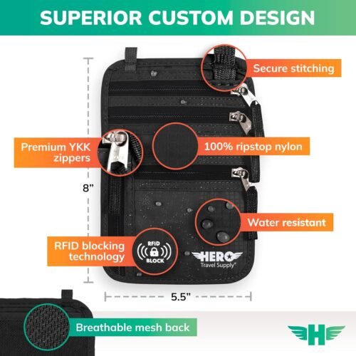 HERO Neck Wallet, RFID Blocking Passport Holder - Easy to Conceal and Pouch - 이미지 3