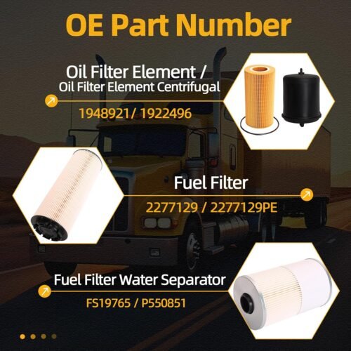 4 Pcs Filter Kit Compatible with Paccar MX-13 MX13 Engine, 1948921 Oil Filter + 2277129 Fuel Filter Water Separator + FS19765 Fuel Water Separator Filter + 1922496 Oil Filter - 이미지 3