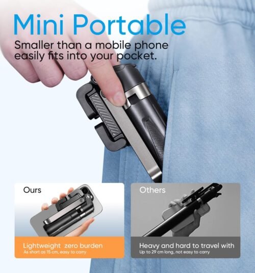 MAGIC JOHN Phone Tripod, Portable Selfie Stick, Pocket Size Selfie Stick for iphone, Selfie Stick with Wireless Detachable Remote Control & 2 Fill Light for Photograph, Live Streaming, Video Recording - 이미지 2