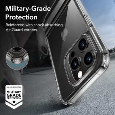 ESR for iPhone 15 Pro Max Case, Metal Kickstand Case, 3 Stand Modes, Military-Grade Drop Protection, Supports Wireless Charging, Slim Back Cover with Patented Kickstand, Boost Series, Clear - 이미지 5