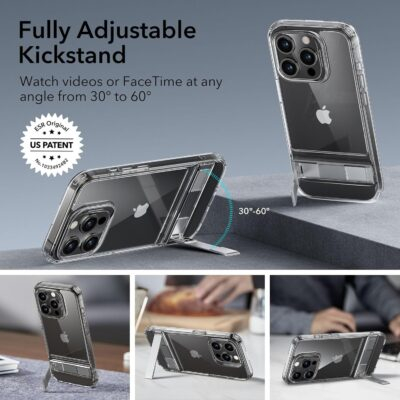 ESR for iPhone 15 Pro Max Case, Metal Kickstand Case, 3 Stand Modes, Military-Grade Drop Protection, Supports Wireless Charging, Slim Back Cover with Patented Kickstand, Boost Series, Clear - 이미지 3