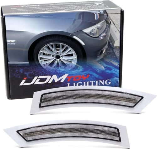 iJDMTOY White/Clear Lens Front Bumper Side Markers Compatible With 2007-2012 BMW E92/E93 3 Series Coupe 328i 335i, Replace OEM Amber Reflector Assy