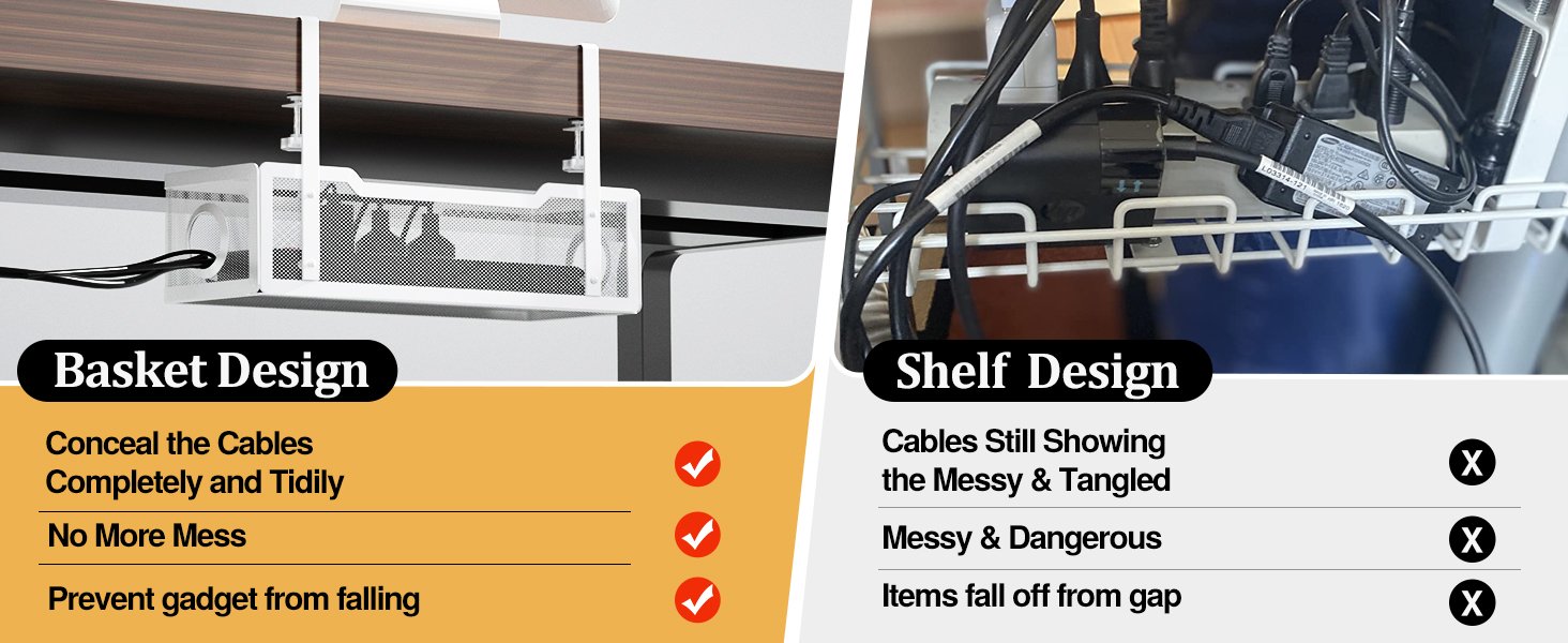 Under Desk Cable Management Tray White, Cinati Wire Organizers No Drill, Cable Tray with Clamp for Wire Management, Cord Organization Box for Office, Home - No Damage to Desk 9 Under Desk Cable Management Tray White, Cinati Wire Organizers No Drill, Cable Tray with Clamp for Wire Management, Cord Organization Box for Office, Home - No Damage to Desk-