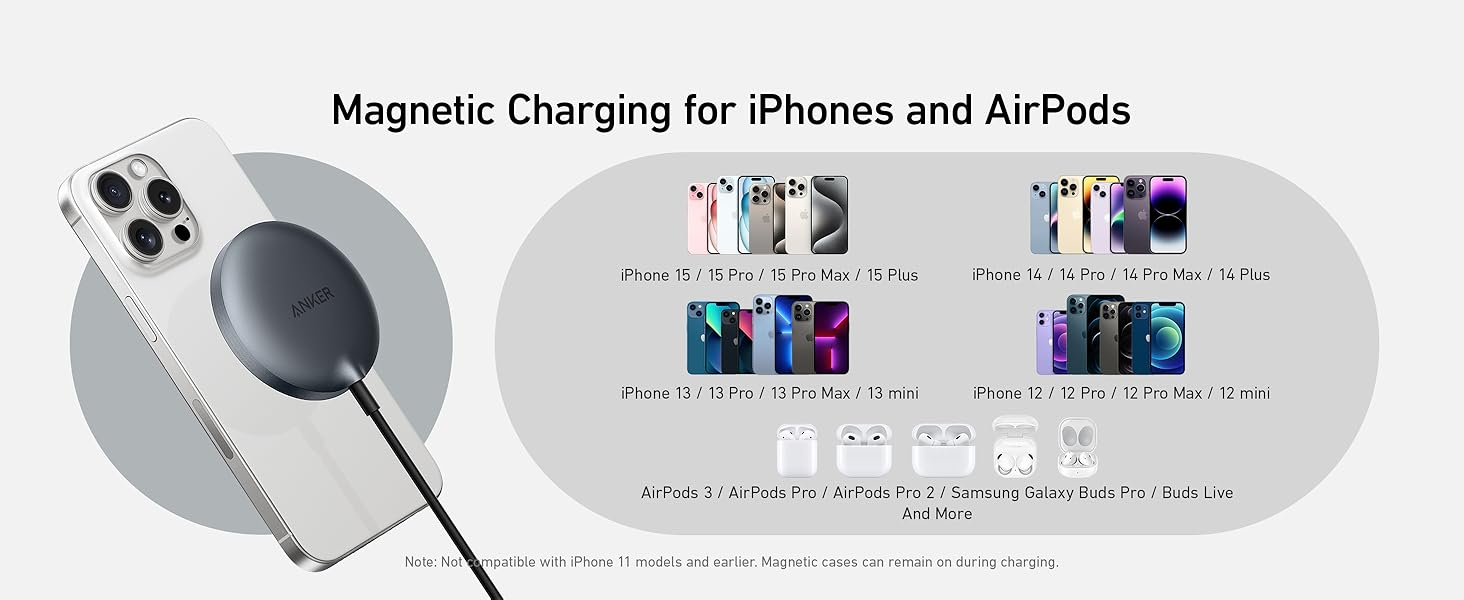 Anker MagSafe Charger Pad, MagGo iPhone 16 Wireless Charging Pad, Qi2 Certified 15W Wireless Charger, Compatible with iPhone 16/16 Plus/16 Pro/16 Pro Max/15/14/13/12 Series (Charger Not Included) 15 Anker MagSafe Charger Pad, MagGo iPhone 16 Wireless Charging Pad, Qi2 Certified 15W Wireless Charger, Compatible with iPhone 16/16 Plus/16 Pro/16 Pro Max/15/14/13/12 Series (Charger Not Included)-