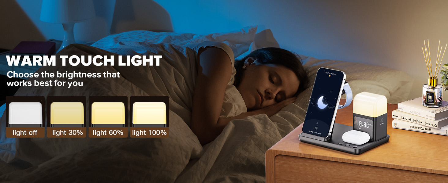 6 in 1 Wireless Charging Station for Apple Charging Station for Multiple Devices with Alarm Clock and Night Light nightstand for iPhone 16 15 14 13 for Apple Watch 12 6 in 1 Wireless Charging Station for Apple Charging Station for Multiple Devices with Alarm Clock and Night Light nightstand for iPhone 16 15 14 13 for Apple Watch-