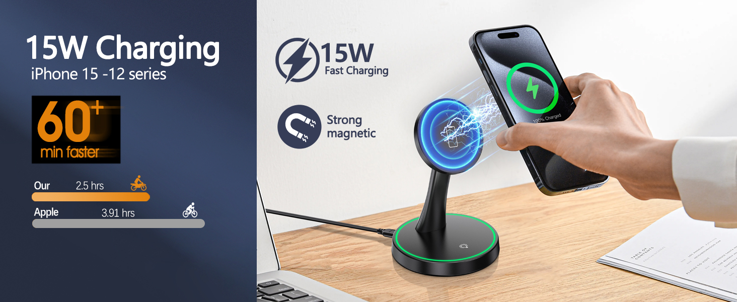 Magnetic Wireless Charger Stand 15W Fast Mag-Safe Charger for iPhone 16/16 Pro/16 Plus/16 Pro Max/15/14/13/12 Series Magnet Wireless Charging Station/Pad with Sleep-Friendly Light for AirPods 11 Magnetic Wireless Charger Stand 15W Fast Mag-Safe Charger for iPhone 16/16 Pro/16 Plus/16 Pro Max/15/14/13/12 Series Magnet Wireless Charging Station/Pad with Sleep-Friendly Light for AirPods-