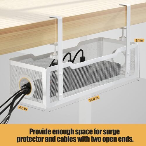 Under Desk Cable Management Tray White, Cinati Wire Organizers No Drill, Cable Tray with Clamp for Wire Management, Cord Organization Box for Office, Home - No Damage to Desk - 이미지 5