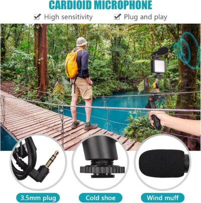 Andoer Smartphone Vlog Kit Mini LED Video Light + Cardioid Microphone + Extendable Phone Clip + Tripod with Adjustable Brightness for Live Stream Vlog Video Shooting Video Conference Selfie - 이미지 5