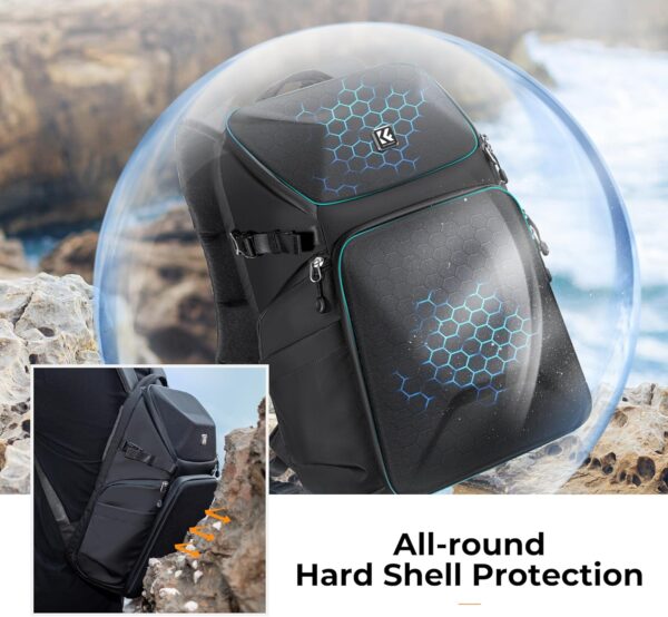 Adventure-Ready: K&F Concept 20L Hard Shell Camera Backpack with Tripod & Laptop Space - Image 2