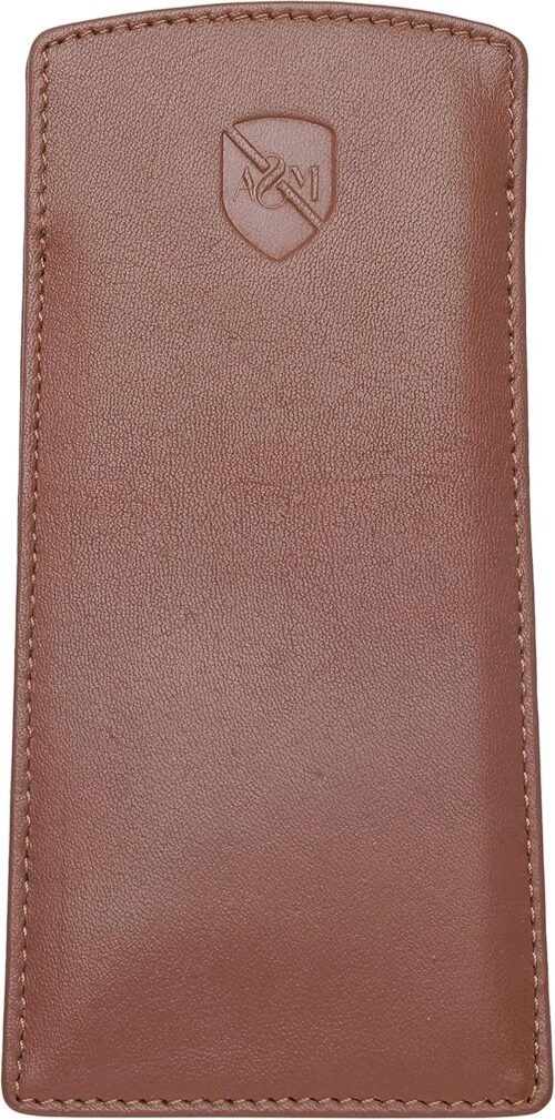 ALLEN & MATE Real Leather Glasses Case Slim Soft Pouch Sleeve for Reading Spectacles with Glass Cleaning Cloth