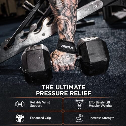 RDX Weight Lifting Straps Deadlifting Powerlifting, 5MM Neoprene Wrist Support, Anti Slip 60CM Hand Bar Grip, Heavy Duty Bodybuilding Weightlifting Workout, Soft Cotton, Strength Training Gym Fitness - 이미지 4