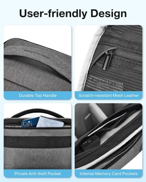 BAGSMART Small Camera Bag for Photographers, Compact Camera Shoulder Bags for DSLR/SLR/Mirrorless Cameras, Waterproof Crossbody Camera Case with Tripod Holder, Grey - 이미지 5