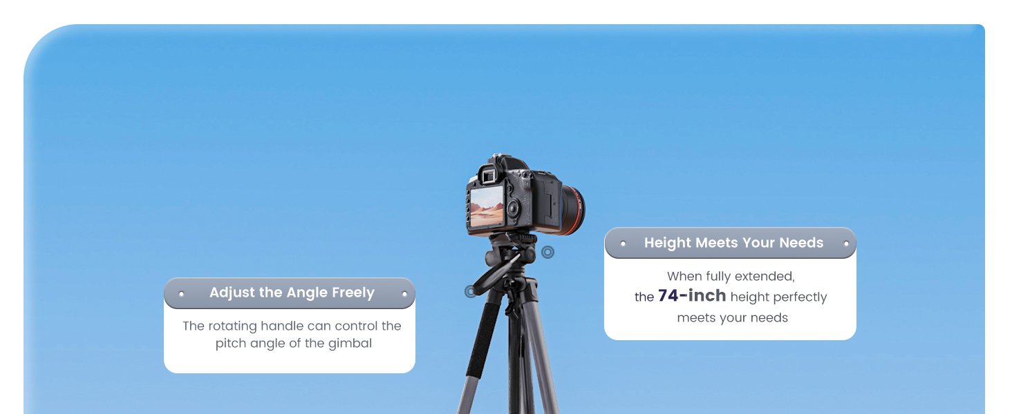 74"-Camera-Tripod, Professional Aluminum Tripod Stand Mirrorless Camera/DSLR/Cell Phone/Camcorder/GoPro, with Phone Holder and Travel Bag (Gunmetal Gray) Weight 2.8 lbs Load 8.8 lbs 8 74"-Camera-Tripod, Professional Aluminum Tripod Stand Mirrorless Camera/DSLR/Cell Phone/Camcorder/GoPro, with Phone Holder and Travel Bag (Gunmetal Gray) Weight 2.8 lbs Load 8.8 lbs-