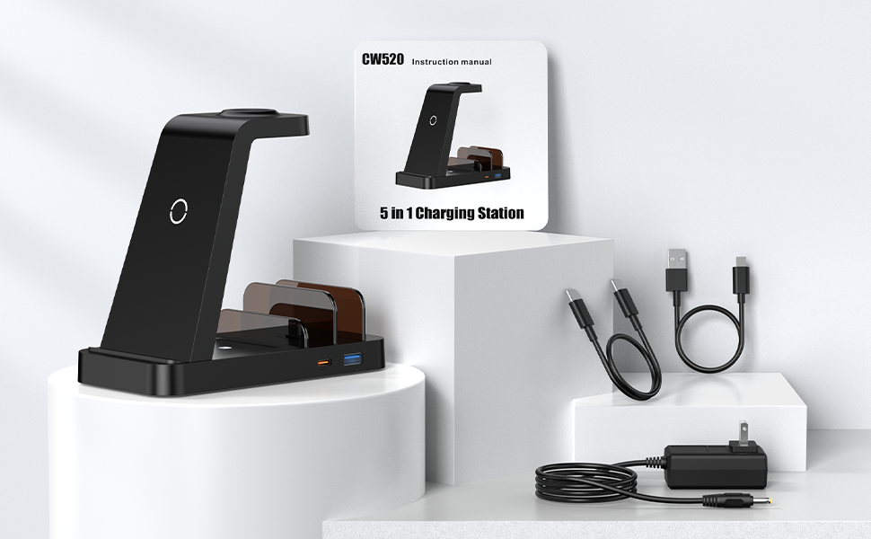 Wireless Charger for iPhone - 5 in 1 Charging Station for Multiple Devices Apple: Fast Wireless Charging Stand Dock for iPhone 16e 16 15 14 13 12 Pro Max Apple Watch Airpods 12 Wireless Charger for iPhone - 5 in 1 Charging Station for Multiple Devices Apple: Fast Wireless Charging Stand Dock for iPhone 16e 16 15 14 13 12 Pro Max Apple Watch Airpods-