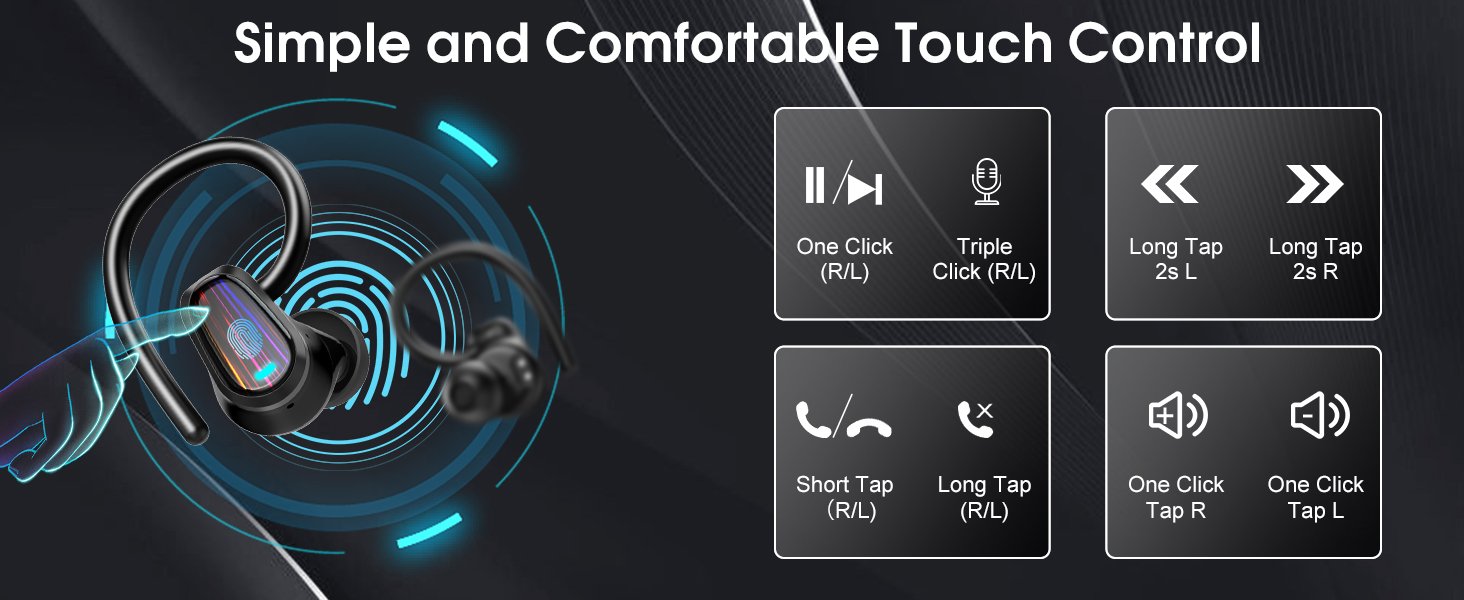 OYIB Wireless Earbuds Bluetooth 5.4 Headphones Sport, Stereo Deep Bass Bluetooth Earbuds with Earhooks, 50H Over Ear Bud with ENC Mic, IP7 Waterproof Wireless Earphone for Workout/Running, Deep Black 18 OYIB Wireless Earbuds Bluetooth 5.4 Headphones Sport, Stereo Deep Bass Bluetooth Earbuds with Earhooks, 50H Over Ear Bud with ENC Mic, IP7 Waterproof Wireless Earphone for Workout/Running, Deep Black-