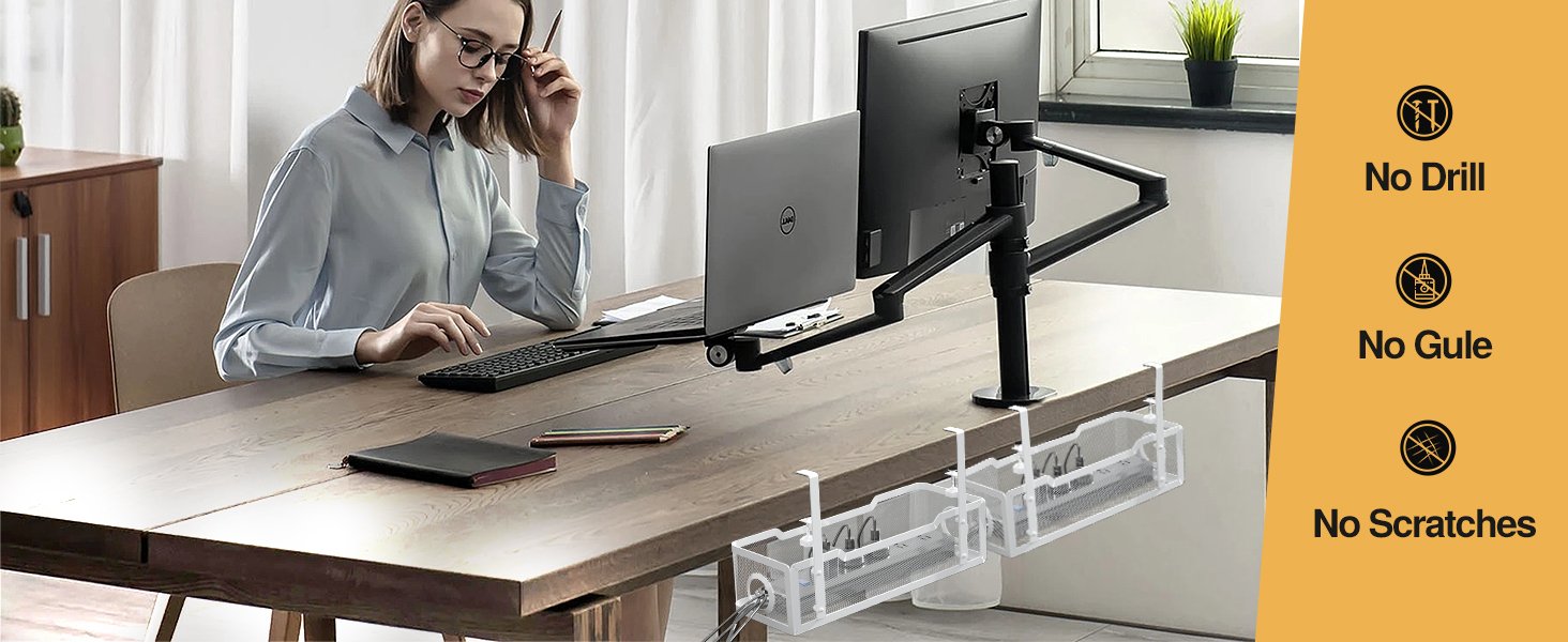 Under Desk Cable Management Tray White, Cinati Wire Organizers No Drill, Cable Tray with Clamp for Wire Management, Cord Organization Box for Office, Home - No Damage to Desk 8 Under Desk Cable Management Tray White, Cinati Wire Organizers No Drill, Cable Tray with Clamp for Wire Management, Cord Organization Box for Office, Home - No Damage to Desk-