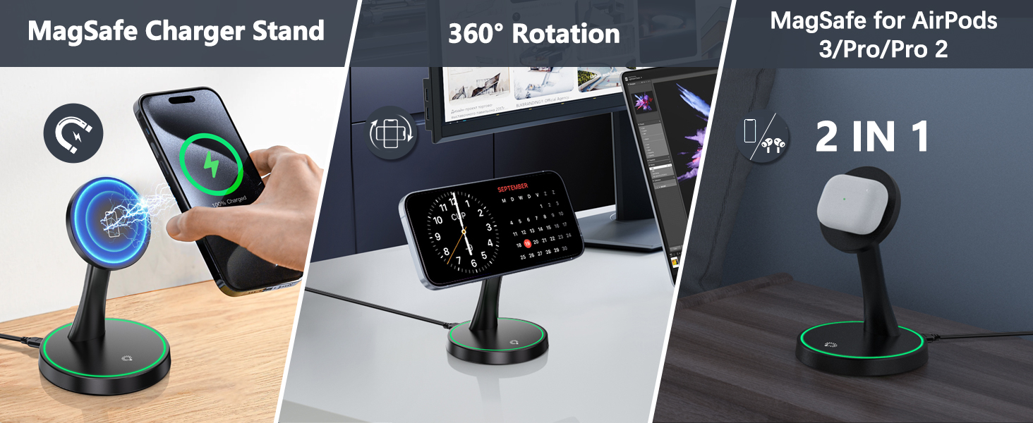 Magnetic Wireless Charger Stand 15W Fast Mag-Safe Charger for iPhone 16/16 Pro/16 Plus/16 Pro Max/15/14/13/12 Series Magnet Wireless Charging Station/Pad with Sleep-Friendly Light for AirPods 17 Magnetic Wireless Charger Stand 15W Fast Mag-Safe Charger for iPhone 16/16 Pro/16 Plus/16 Pro Max/15/14/13/12 Series Magnet Wireless Charging Station/Pad with Sleep-Friendly Light for AirPods-
