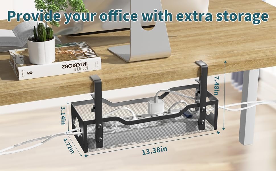 Under Desk Cable Management Tray No Drill, Metal Mesh Cable Management Under Desk with Clamp Mount, 2 Hole Cable Tray with Wire Management and Cord Organizer for Home Office Standing Desk 12 Under Desk Cable Management Tray No Drill, Metal Mesh Cable Management Under Desk with Clamp Mount, 2 Hole Cable Tray with Wire Management and Cord Organizer for Home Office Standing Desk-