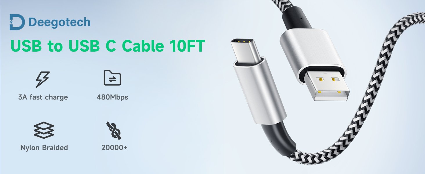 Deegotech Type C Charger 10 ft, USB C Charger Cable Fast Charging, Nylon Braided Long USB C Cable, Type C Charger Cord Fit for Galaxy S10 S9 S8 Plus, Note9 8 A60 A50, Moto G and Other USB C Devices 8 Deegotech Type C Charger 10 ft, USB C Charger Cable Fast Charging, Nylon Braided Long USB C Cable, Type C Charger Cord Fit for Galaxy S10 S9 S8 Plus, Note9 8 A60 A50, Moto G and Other USB C Devices-