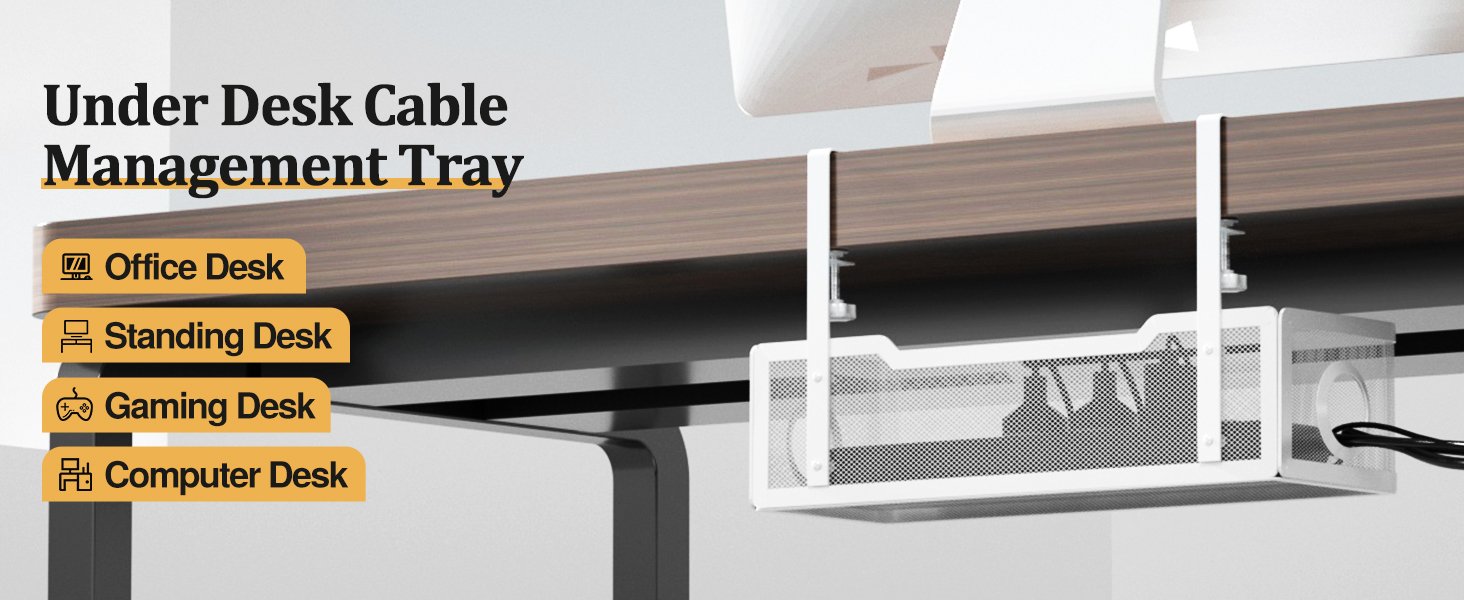 Under Desk Cable Management Tray White, Cinati Wire Organizers No Drill, Cable Tray with Clamp for Wire Management, Cord Organization Box for Office, Home - No Damage to Desk 7 Under Desk Cable Management Tray White, Cinati Wire Organizers No Drill, Cable Tray with Clamp for Wire Management, Cord Organization Box for Office, Home - No Damage to Desk-