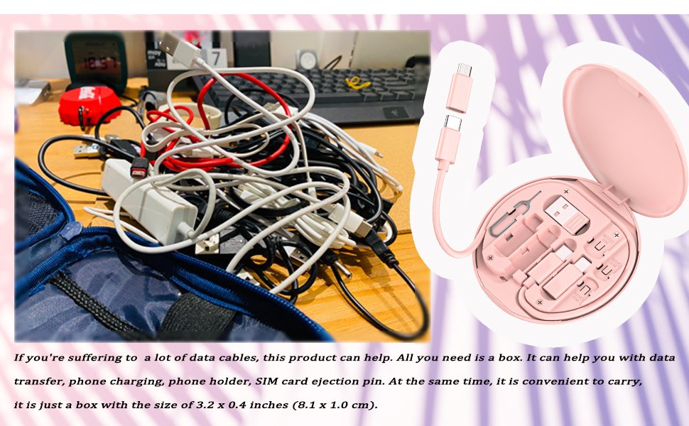 Multi USB Charging Adapter Cable Kit, USB C to iOS Device Adapter Box, Conversion Set USB A & Type C to Male Micro/Type C/iOS Device, Data Transfer, Card Storage, Tray Eject Pin, Phone Holder (Pink) 11 Multi USB Charging Adapter Cable Kit, USB C to iOS Device Adapter Box, Conversion Set USB A & Type C to Male Micro/Type C/iOS Device, Data Transfer, Card Storage, Tray Eject Pin, Phone Holder (Pink)-
