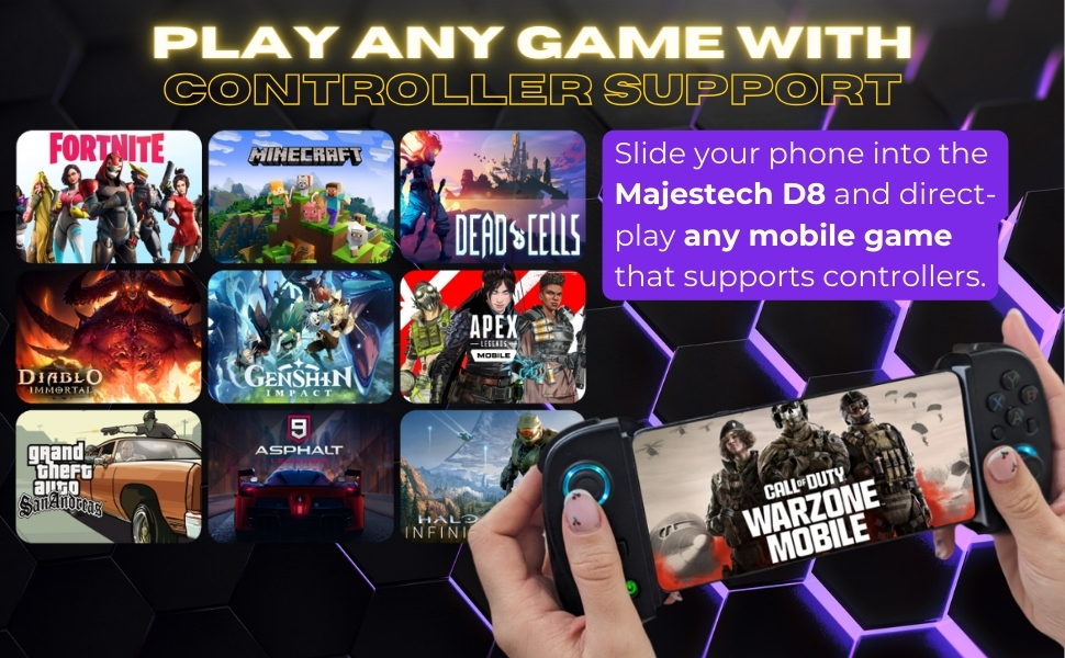 MAJESTECH NEW D8 Mobile Gaming Controller for iPhone/Android/iPad/Tablet, Play Xbox Cloud, Playstation Remote Play, Steam/PC, Switch! RGB Hall Joystick/Trigger Wireless Bluetooth Phone Game Controller 9 MAJESTECH NEW D8 Mobile Gaming Controller for iPhone/Android/iPad/Tablet, Play Xbox Cloud, Playstation Remote Play, Steam/PC, Switch! RGB Hall Joystick/Trigger Wireless Bluetooth Phone Game Controller-