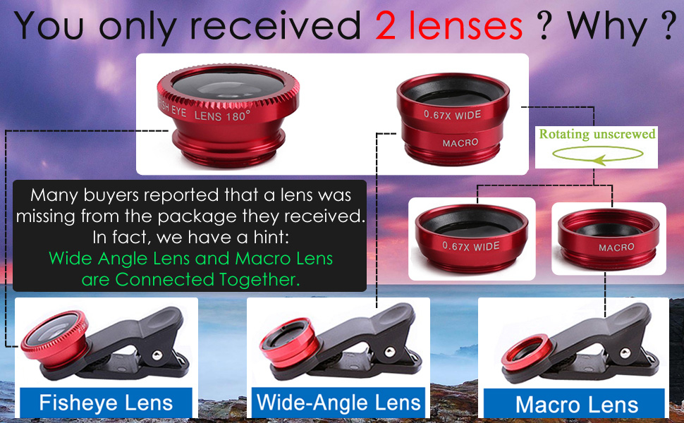 KINGMAS 3 in 1 Universal Fish Eye Lens, Macro Clip Lens Wide-Angle Camera Lens Kit for iPad iPhone Samsung Android and Most Smartphones (Red) 9 KINGMAS 3 in 1 Universal Fish Eye Lens, Macro Clip Lens Wide-Angle Camera Lens Kit for iPad iPhone Samsung Android and Most Smartphones (Red)-