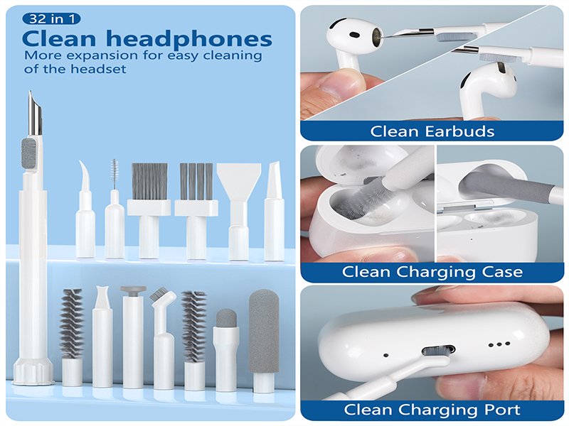 32-in-1 Phone cleaning kit with Charging Port Cleaner,Stylus Pen,SIM Tool,Keyboard brush,Speaker Brush,Electronic cleaning kit for iPhone,AirPods,Laptop,iPad,Keyboard,MacBook,Earbud,Camera Lens(White) 10 32-in-1 Phone cleaning kit with Charging Port Cleaner,Stylus Pen,SIM Tool,Keyboard brush,Speaker Brush,Electronic cleaning kit for iPhone,AirPods,Laptop,iPad,Keyboard,MacBook,Earbud,Camera Lens(White)-