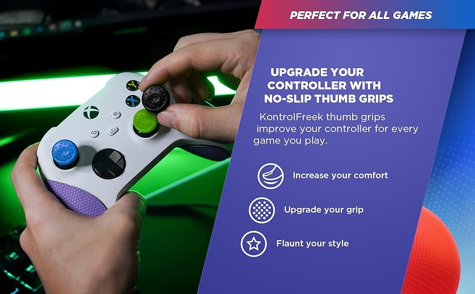 KontrolFreek No-Slip Thumb Grips | Universal Edition for Nintendo Switch Pro, PlayStation 4 (PS4), PlayStation 5 (PS5), Xbox One & Xbox Series X Controller | 8-Pack | Blue/Green/Red/Black 7 KontrolFreek No-Slip Thumb Grips | Universal Edition for Nintendo Switch Pro, PlayStation 4 (PS4), PlayStation 5 (PS5), Xbox One & Xbox Series X Controller | 8-Pack | Blue/Green/Red/Black-