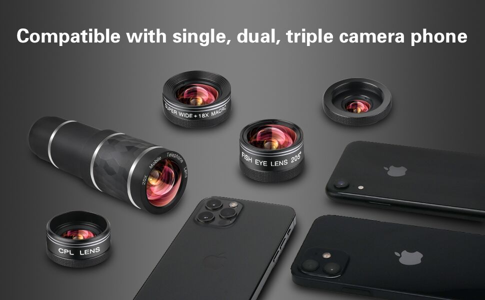 Phone Camera Lens Kit for iPhone, Android, 20X Telephoto Zoom Lens, Phone Wide Angle & Macro Lens, Fisheye, CPL Lenses Compatible with iPhone 12 11 X Xs XR 8 7 6 Plus Samsung and Other Smartphone 12 Phone Camera Lens Kit for iPhone, Android, 20X Telephoto Zoom Lens, Phone Wide Angle & Macro Lens, Fisheye, CPL Lenses Compatible with iPhone 12 11 X Xs XR 8 7 6 Plus Samsung and Other Smartphone-