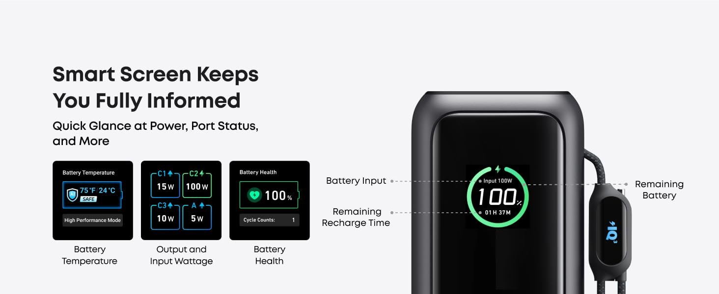 ANKER Laptop Power Bank, 25,000mAh Portable Charger with Triple 100W USB-C Ports for Multi-Device Charging, Built-in and Retractable Cables, for iPhone 16/15 Series, MacBook, Samsung, and More 17 ANKER Laptop Power Bank, 25,000mAh Portable Charger with Triple 100W USB-C Ports for Multi-Device Charging, Built-in and Retractable Cables, for iPhone 16/15 Series, MacBook, Samsung, and More-