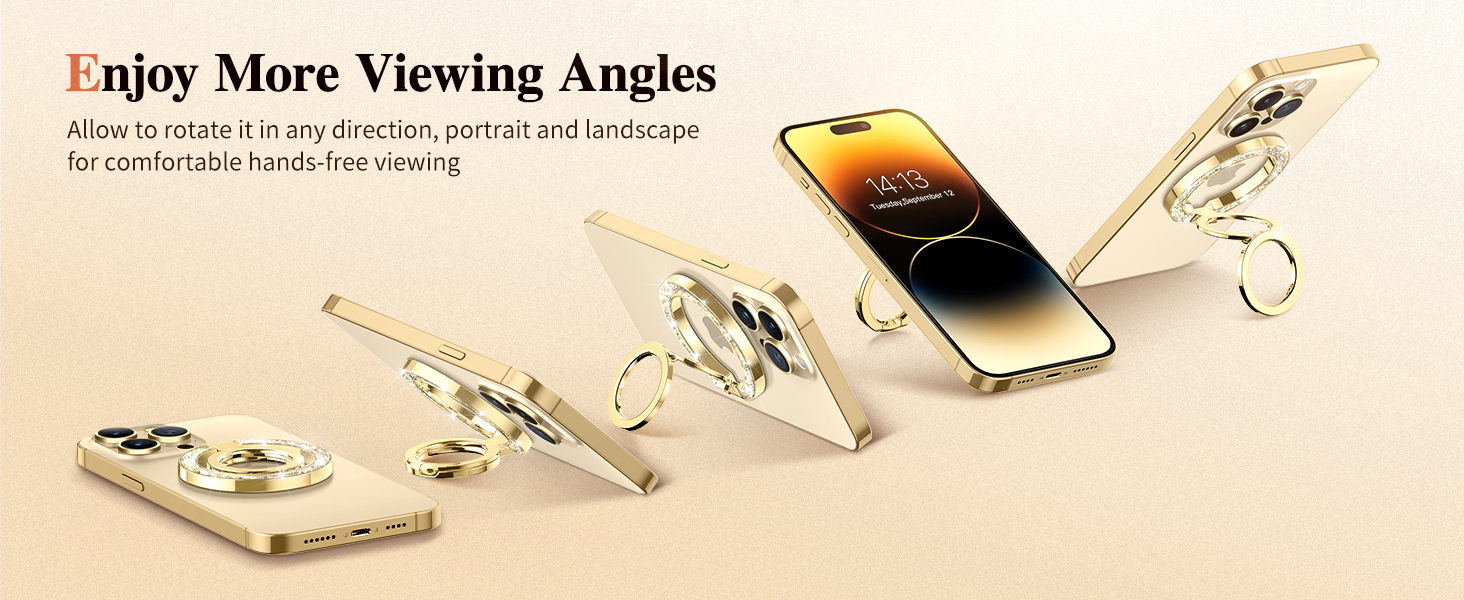 GVIEWIN Magnetic Phone Ring Holder, Compatible with MagSafe Phone Grip with Adjustable Stand, Magnet Phone Ring Kickstand for iPhone 16 Pro Max/Plus/15/14/13/12 Series/Other Phones (Glitter/Gold) 11 GVIEWIN Magnetic Phone Ring Holder, Compatible with MagSafe Phone Grip with Adjustable Stand, Magnet Phone Ring Kickstand for iPhone 16 Pro Max/Plus/15/14/13/12 Series/Other Phones (Glitter/Gold)-