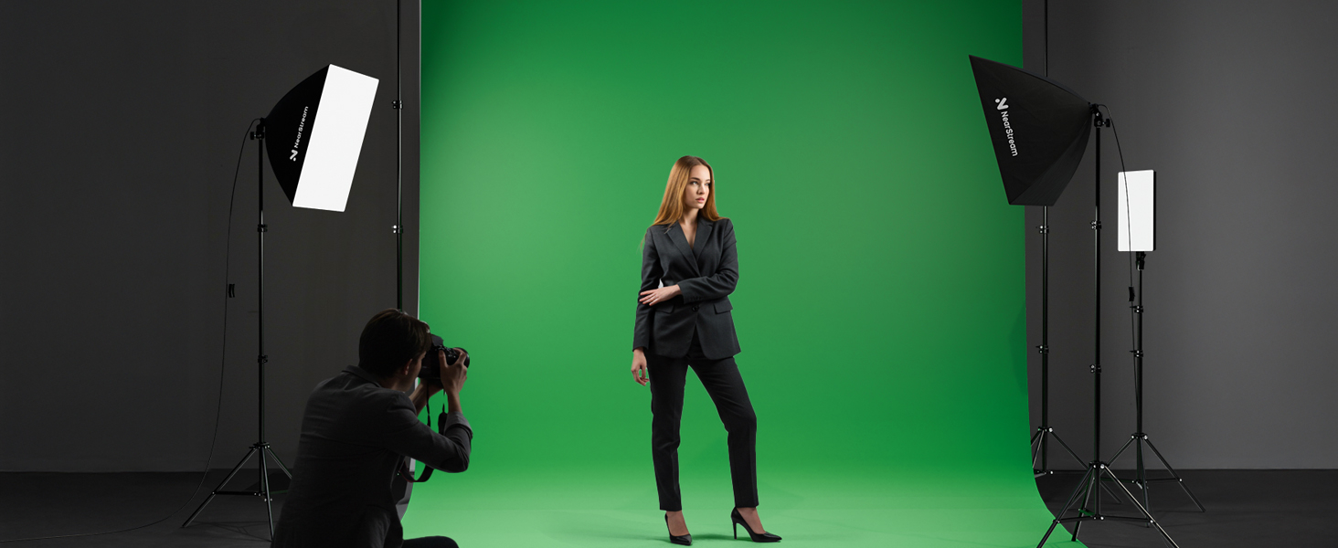 VK40 Professional Photography Lighting Kit with 9.8x9.8ft Green Backdrop with Stand, 24" Softbox Kit, 19" Pannel Light with Remote Control, Studio Equipment for Video Shoot/Photography 20 VK40 Professional Photography Lighting Kit with 9.8x9.8ft Green Backdrop with Stand, 24" Softbox Kit, 19" Pannel Light with Remote Control, Studio Equipment for Video Shoot/Photography-