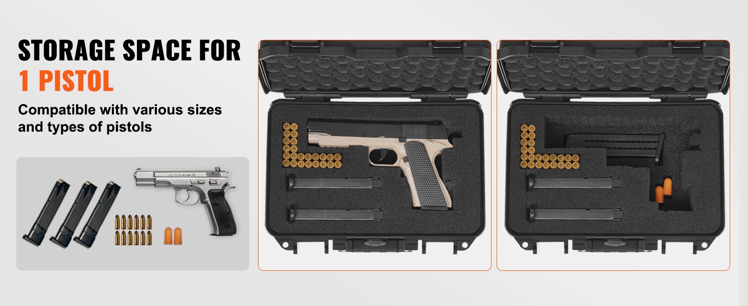 VEVOR Hard Pistol Cases with Pre-cut PU Foam, Waterproof & Dustproof Hard Gun Case for 1 Pistol, 12.59×9.01×4.4 in Lockable Pistol Case, Black 11 VEVOR Hard Pistol Cases with Pre-cut PU Foam, Waterproof & Dustproof Hard Gun Case for 1 Pistol, 12.59×9.01×4.4 in Lockable Pistol Case, Black-