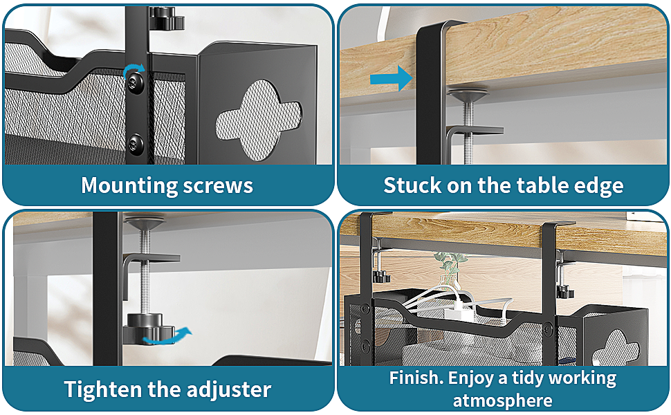 Under Desk Cable Management Tray No Drill, Metal Mesh Cable Management Under Desk with Clamp Mount, 2 Hole Cable Tray with Wire Management and Cord Organizer for Home Office Standing Desk 13 Under Desk Cable Management Tray No Drill, Metal Mesh Cable Management Under Desk with Clamp Mount, 2 Hole Cable Tray with Wire Management and Cord Organizer for Home Office Standing Desk-