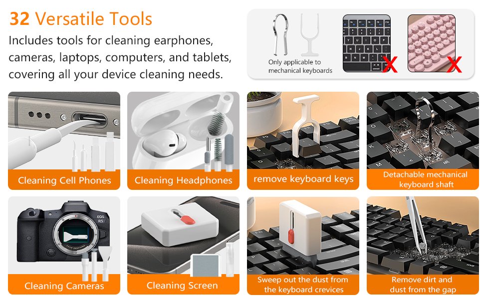 Cell Phone Cleaning Kit with Charging Port Cleaner, Stylus Pen, SIM Tool, Speaker Brush | Multi-Device Cleaner for iPhone, Samsung, AirPods, MacBook, Laptop, iPad, Keyboard, Camera Lens (White) 9 Cell Phone Cleaning Kit with Charging Port Cleaner, Stylus Pen, SIM Tool, Speaker Brush | Multi-Device Cleaner for iPhone, Samsung, AirPods, MacBook, Laptop, iPad, Keyboard, Camera Lens (White)-