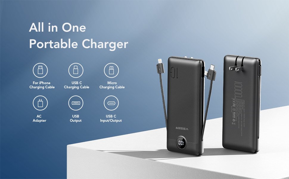 VEGER Portable Charger for iPhone Built in Cables and Wall Plug, 10000mah Slim Fast Charging USB C Power Bank, Travel Essential Battery Pack Compatible with iPhones, iPad, Samsung More Devices(Black) 17 VEGER Portable Charger for iPhone Built in Cables and Wall Plug, 10000mah Slim Fast Charging USB C Power Bank, Travel Essential Battery Pack Compatible with iPhones, iPad, Samsung More Devices(Black)-