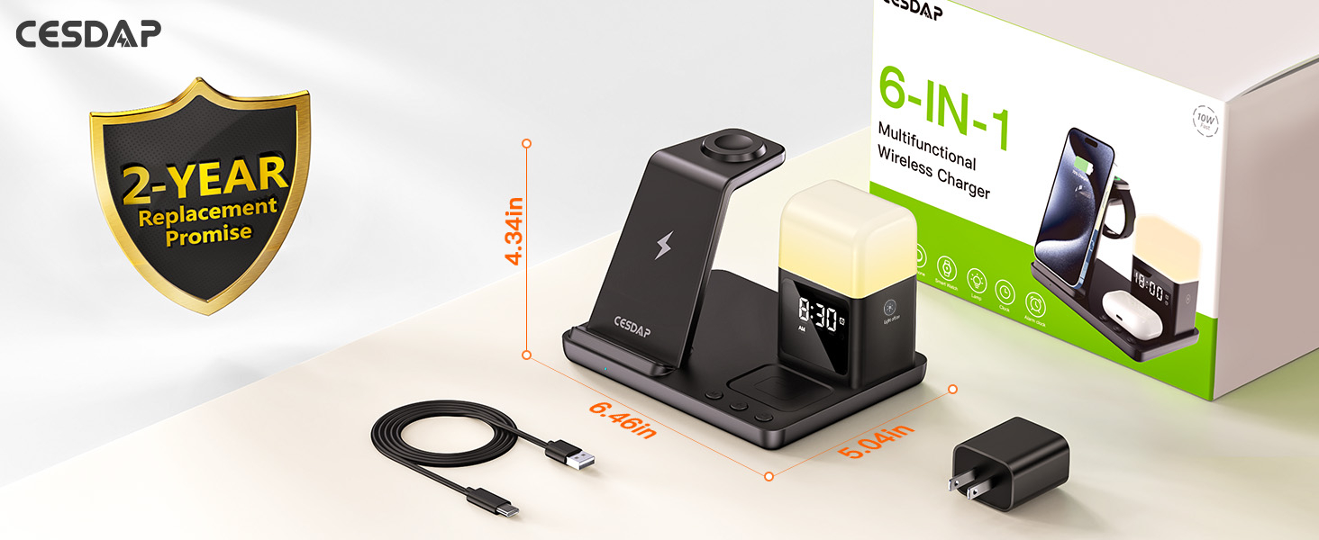 6 in 1 Wireless Charging Station for Apple Charging Station for Multiple Devices with Alarm Clock and Night Light nightstand for iPhone 16 15 14 13 for Apple Watch 17 6 in 1 Wireless Charging Station for Apple Charging Station for Multiple Devices with Alarm Clock and Night Light nightstand for iPhone 16 15 14 13 for Apple Watch-