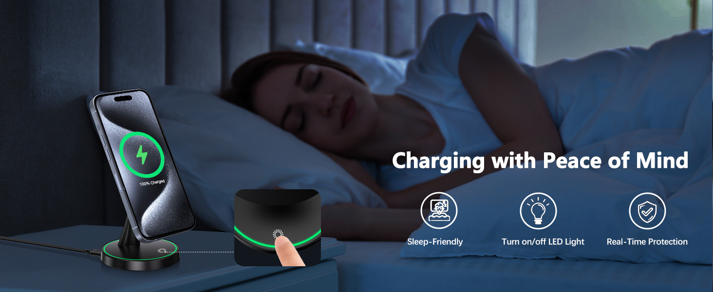 Magnetic Wireless Charger Stand 15W Fast Mag-Safe Charger for iPhone 16/16 Pro/16 Plus/16 Pro Max/15/14/13/12 Series Magnet Wireless Charging Station/Pad with Sleep-Friendly Light for AirPods 19 Magnetic Wireless Charger Stand 15W Fast Mag-Safe Charger for iPhone 16/16 Pro/16 Plus/16 Pro Max/15/14/13/12 Series Magnet Wireless Charging Station/Pad with Sleep-Friendly Light for AirPods-