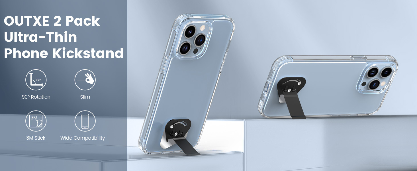 OUTXE 2 Pack Ultra-Thin Phone Kickstand, Universal Kickstand for Phone case Vertical/Horizontal Metal Rotatable Phone Stand for Desk for iPhone 15/14/13/12/11 Mini Plus Pro Max, Galaxy S24 - Black 8 OUTXE 2 Pack Ultra-Thin Phone Kickstand, Universal Kickstand for Phone case Vertical/Horizontal Metal Rotatable Phone Stand for Desk for iPhone 15/14/13/12/11 Mini Plus Pro Max, Galaxy S24 - Black-