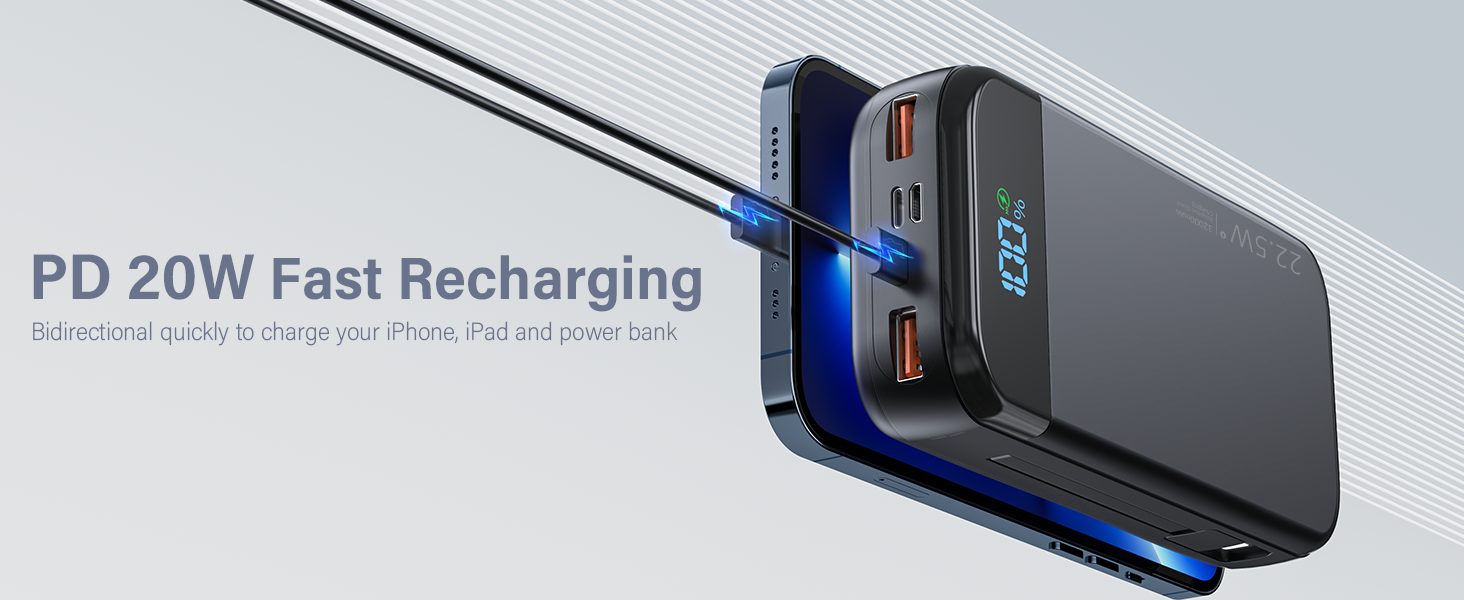 Portable Charger 32000mAh, 22.5W QC 3.0 PD 20W Smart LED Display Fast Charging Built in Cables Power Bank, External Battery Pack Charge 5 Devices Compatible with Cellphones (Orange) 11 Portable Charger 32000mAh, 22.5W QC 3.0 PD 20W Smart LED Display Fast Charging Built in Cables Power Bank, External Battery Pack Charge 5 Devices Compatible with Cellphones (Orange)-