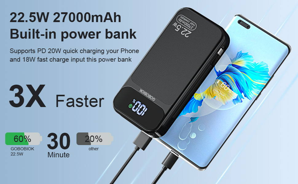 Power Bank 27000mAh Fast Charging Built-in 2 Cables, 22.5W Portable Charger, Portable USB C Power Bank Battery Pack with LCD Display Powerbank for Smartphones Tablets and More 7 Power Bank 27000mAh Fast Charging Built-in 2 Cables, 22.5W Portable Charger, Portable USB C Power Bank Battery Pack with LCD Display Powerbank for Smartphones Tablets and More-